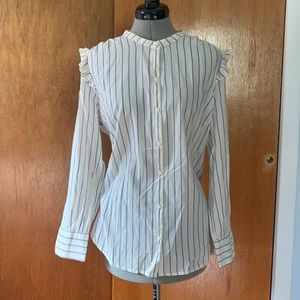 Old Navy blue & white stripe ruffle blouse XL